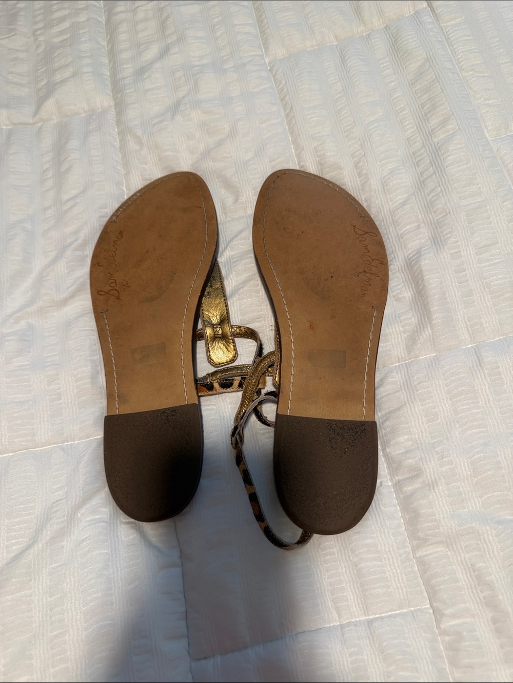 Sam Edelman Leopard Print T-Strap Leather Sandals - Brown/Leopard - Picture 2 of 3